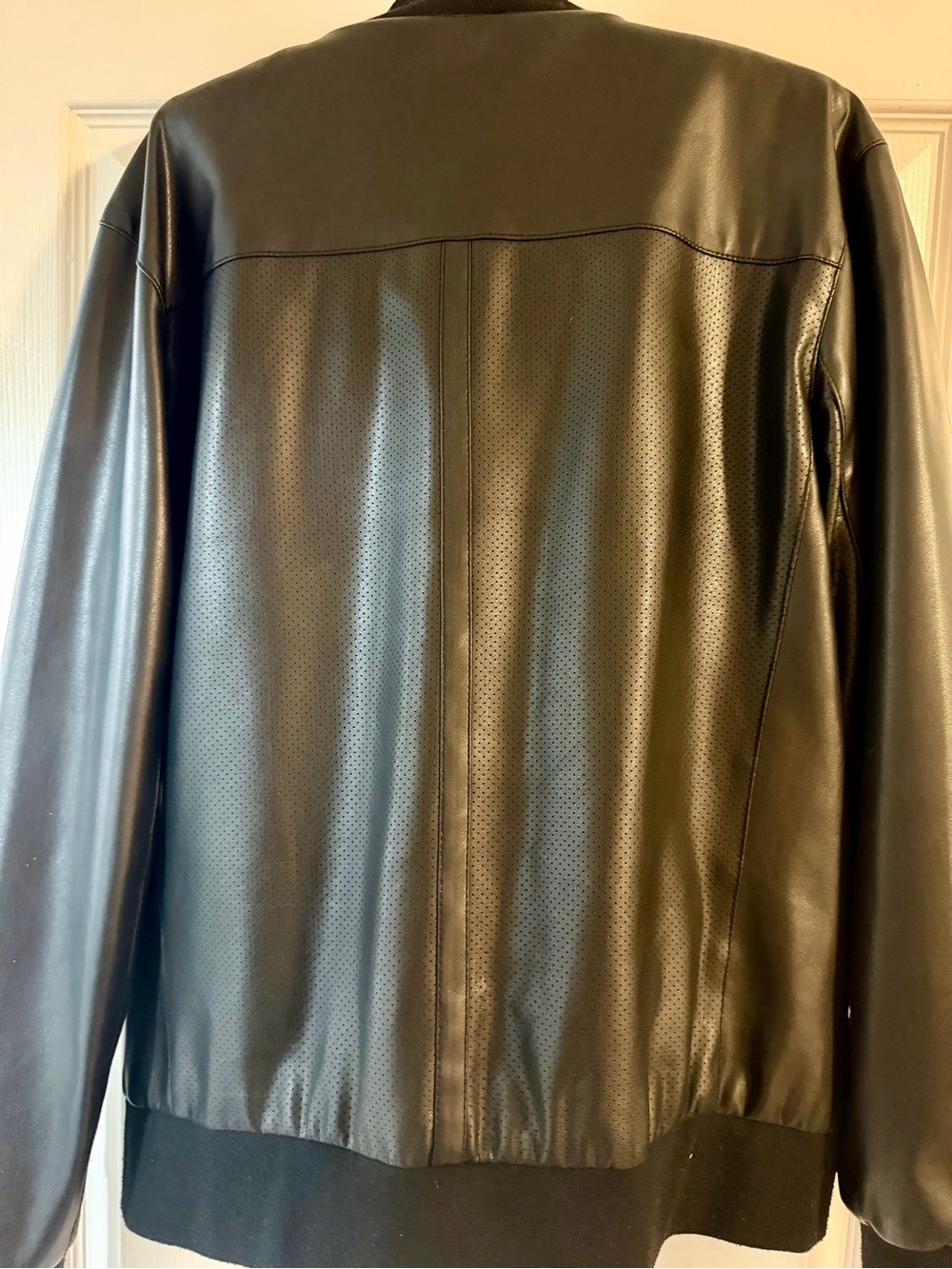 Men's Black Perforated Leather Jacket - Classic Bomber Style